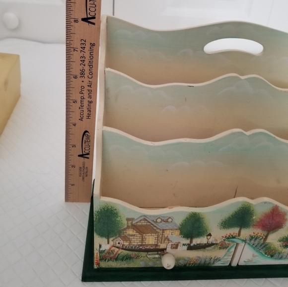 Decorative Wood Mail Caddy House With Trees Scenery - Picture 4 of 6